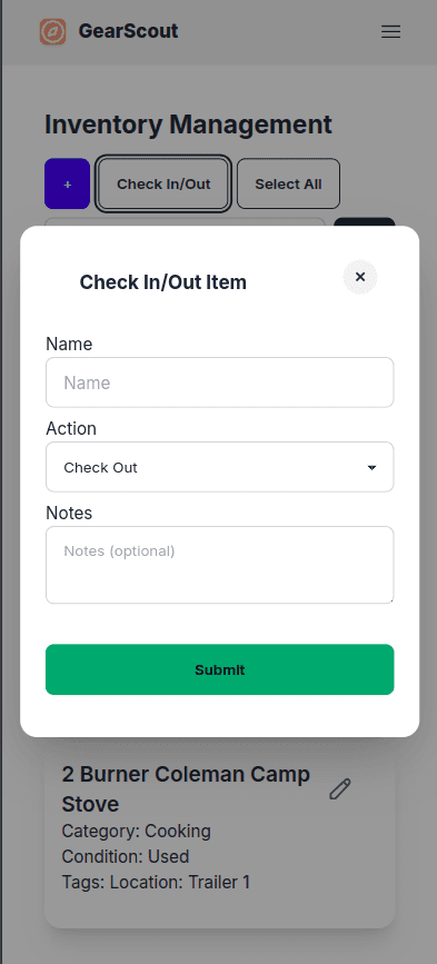 Check In & Out Screen