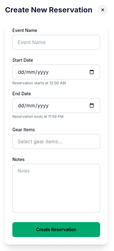 Create Reservation Screen