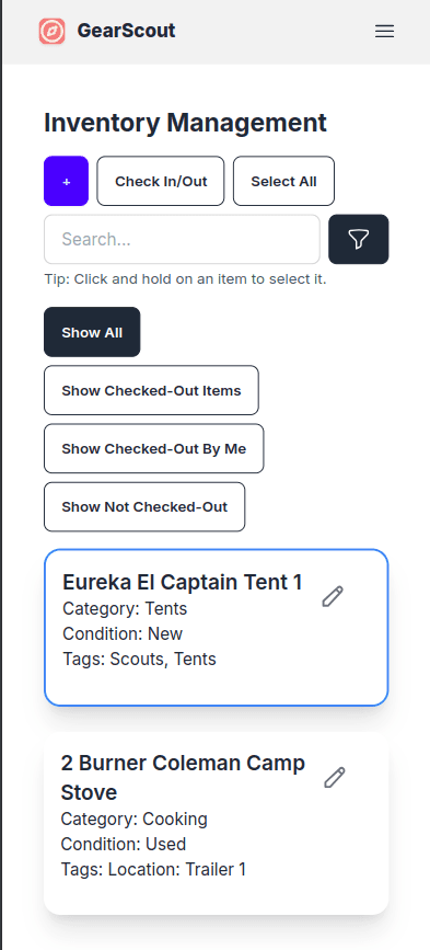 Inventory Management Screen