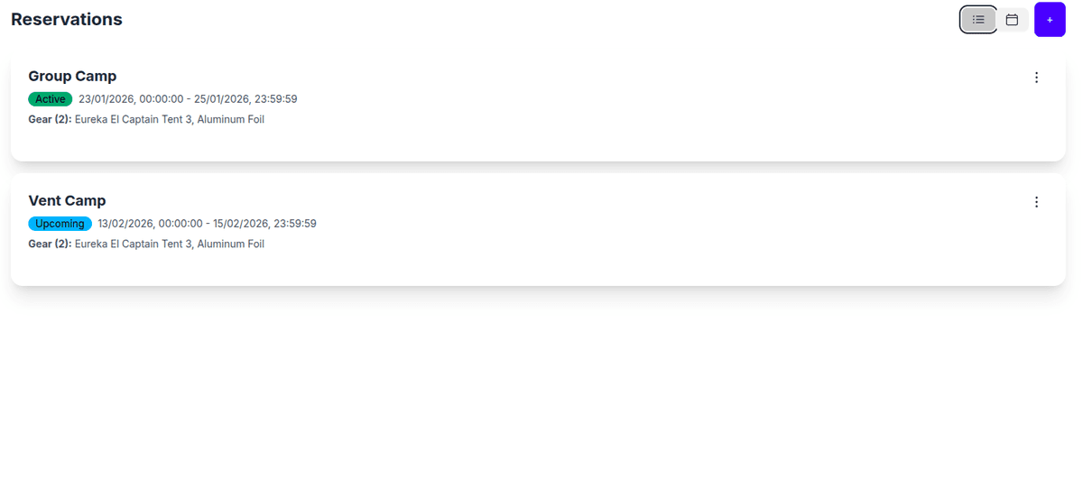 Reservation List Screen