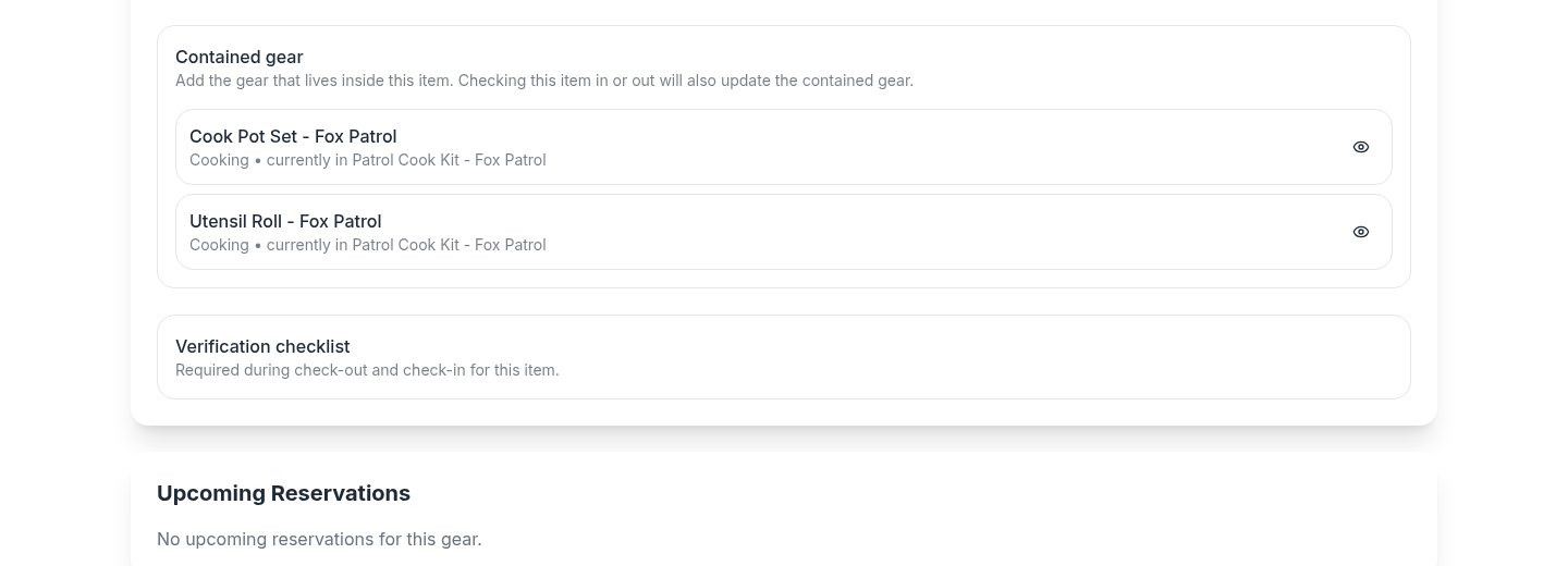 Contained gear section on an inventory record