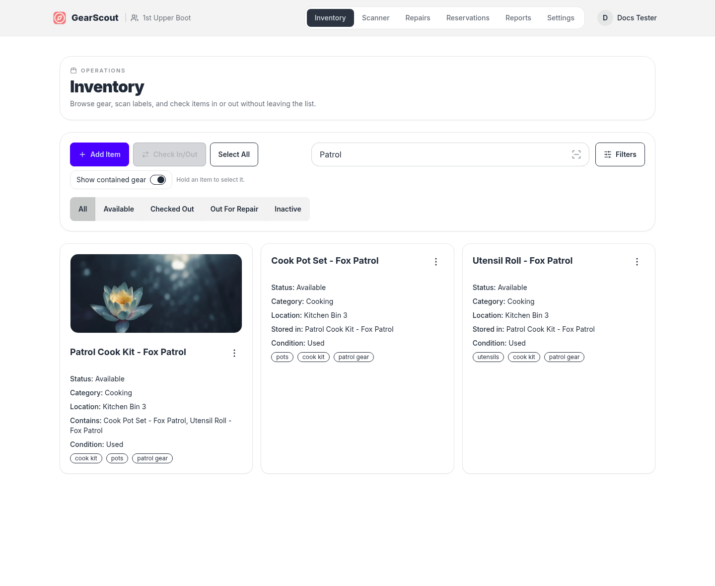 Current inventory page