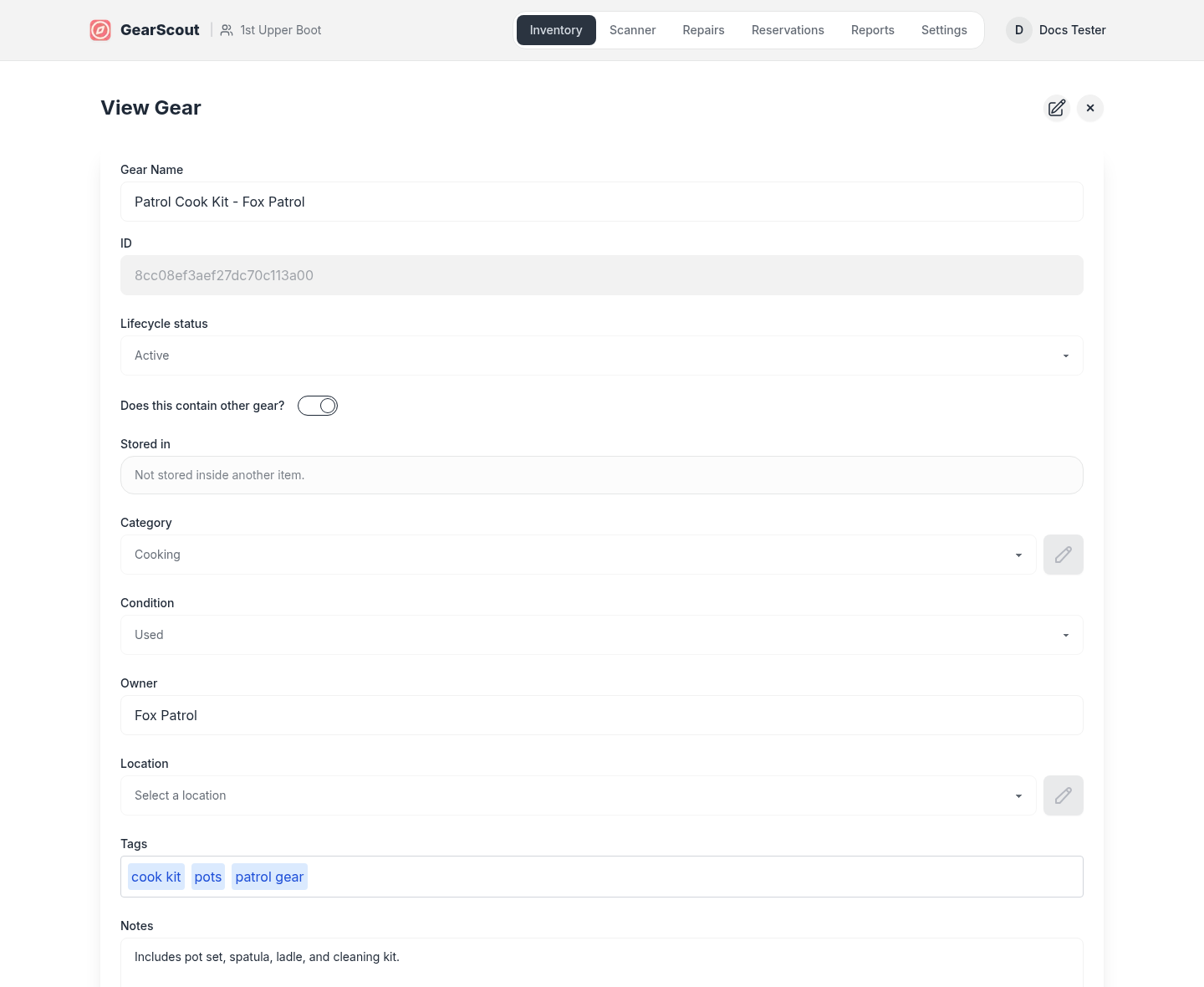 Current inventory detail page