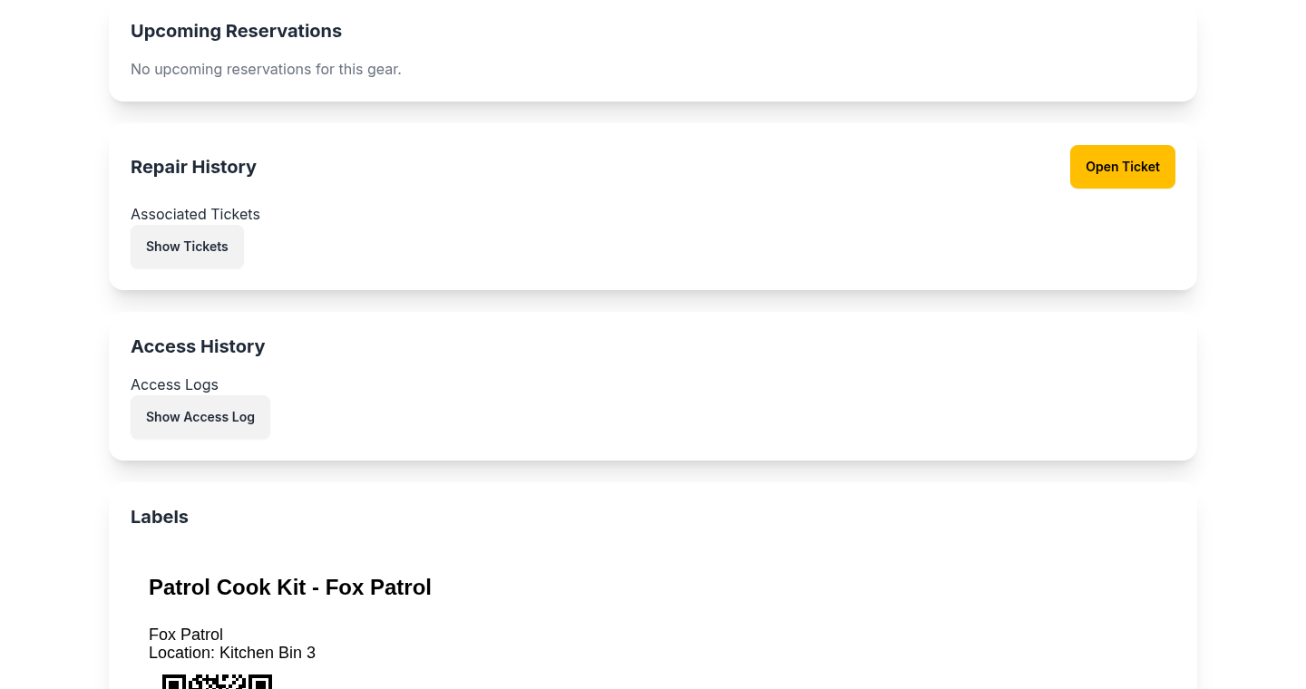 Current inventory detail history sections