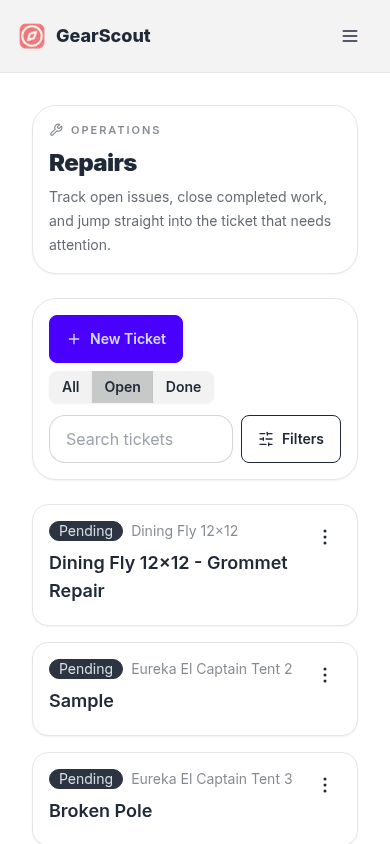 Current mobile repairs screen