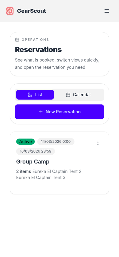 Current mobile reservations screen