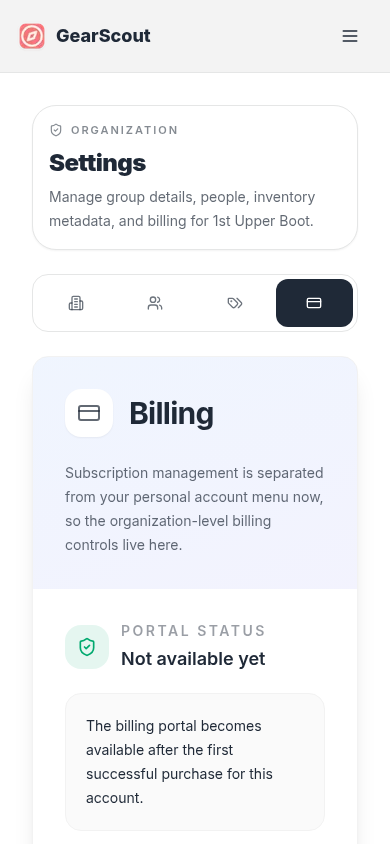 Current settings billing tab