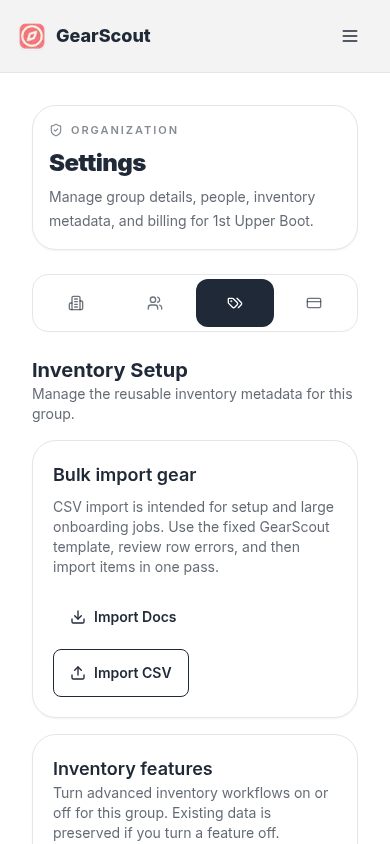 Current settings inventory tab